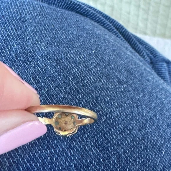 14k gold and opal vintage halo ring 7.5 - Picture 5 of 7